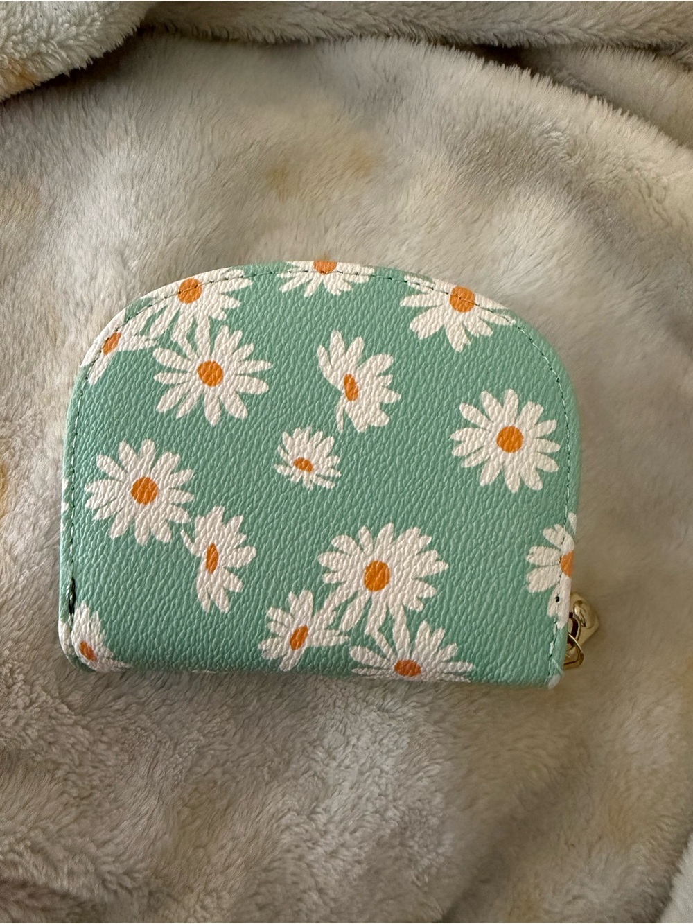 Daisy Print Zip Coin Purse - Mint Green